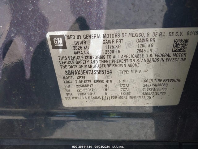 Chevrolet EQUINOX LT 2018 3GNAXJEV7JS585154 Image 9
