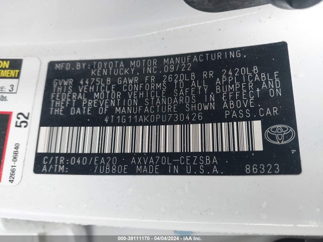 Toyota CAMRY SE 2023 4T1G11AK0PU730426 Image 9
