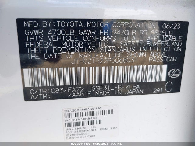 JTHGZ1B22P5068031 Lexus Is Is 350 F Sport
