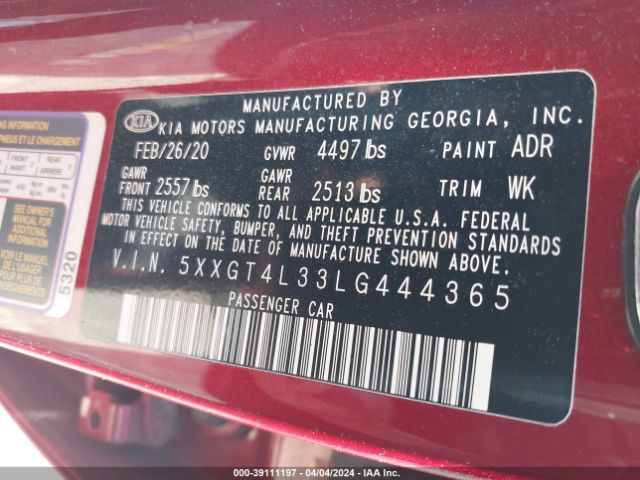 5XXGT4L33LG444365 KIA Optima Se