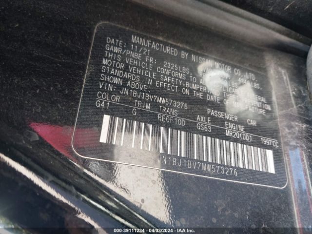 JN1BJ1BV7MW573276 Nissan Rogue Sport Sv Fwd Xtronic Cvt