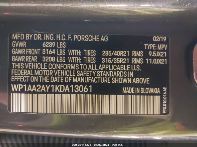 2019 PORSCHE CAYENNE WP1AA2AY1KDA13061 Photo 8