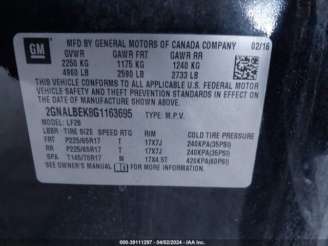 Chevrolet EQUINOX LS 2016 2GNALBEK8G1163695 Image 9