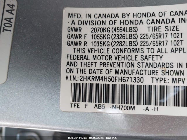Honda CR-V EX 2015 2HKRM4H50FH671330 Image 9