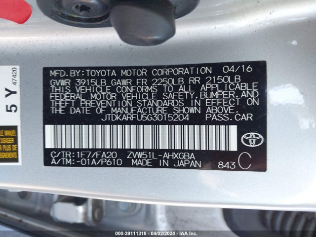 Toyota Prius Three 2016 JTDKARFU5G3015204 Image 9