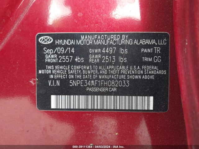 Hyundai Sonata Sport 2015 5NPE34AF1FH082033 Image 9