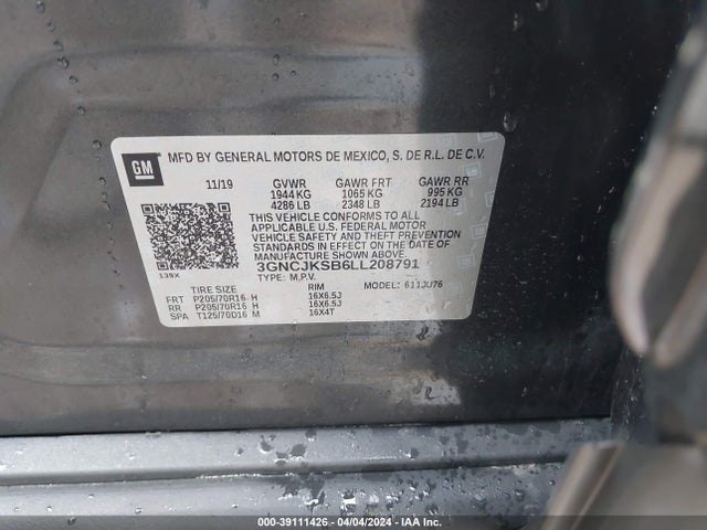 Chevrolet Trax Fwd Ls 2020 3GNCJKSB6LL208791 Image 9