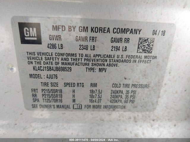 Buick Encore Sport Touring 2018 KL4CJ1SB4JB698529 Image 9