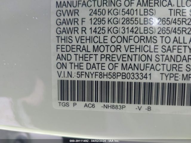 5FNYF8H58PB033341 Honda Passport Awd Ex-l