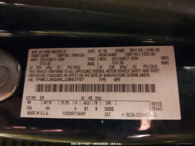 2020 FORD ESCAPE 1FMCU9G69LUB63707 Photo 8