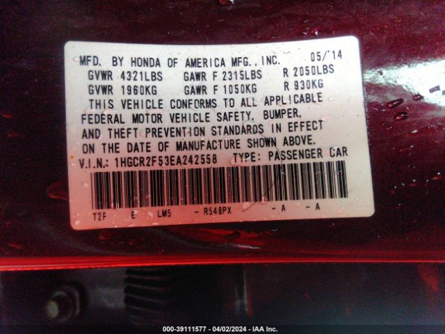 1HGCR2F53EA242558 Honda Accord Sport