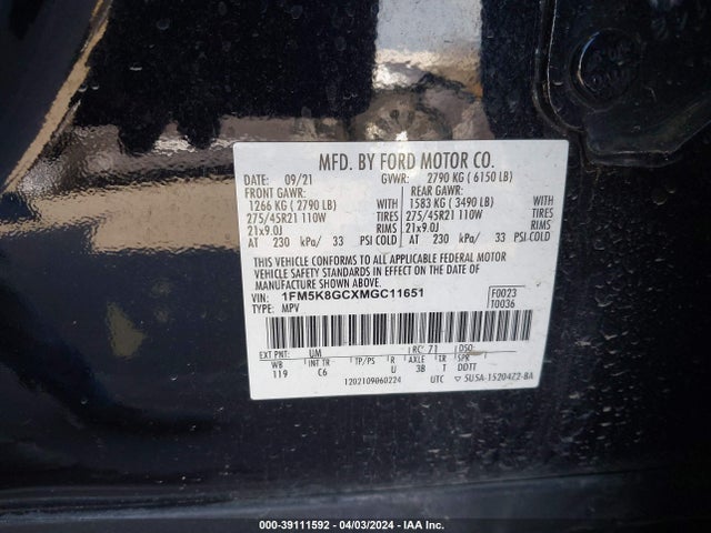 Ford Explorer St 2021 1FM5K8GCXMGC11651 Image 9
