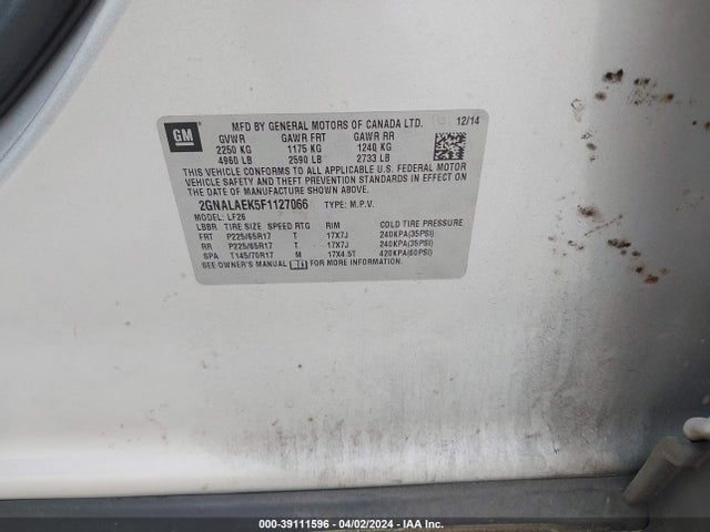 Chevrolet EQUINOX LS 2015 2GNALAEK5F1127066 Image 9