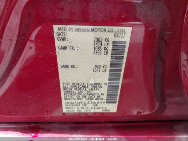 1N4BL3AP5HC236544 Nissan Altima 3.5 Sl