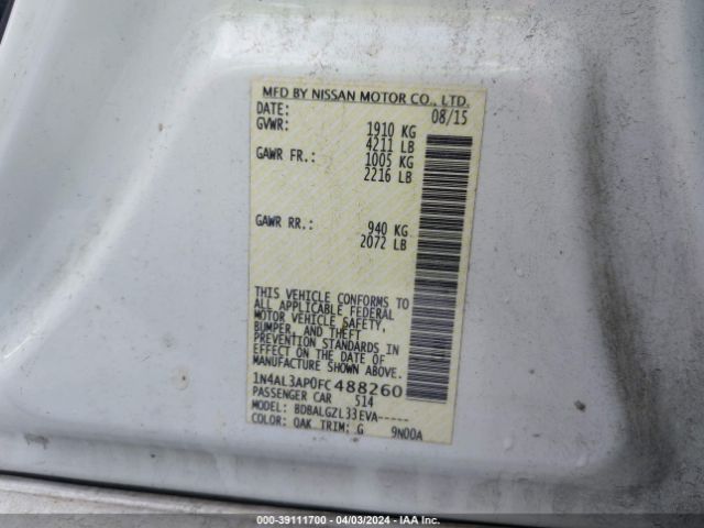 1N4AL3AP0FC488260 Nissan Altima 2.5/2.5 S/2.5 Sl/2.5 Sv