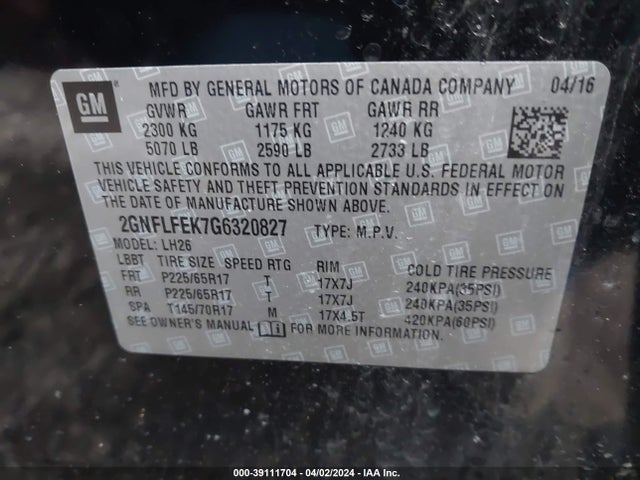 Chevrolet EQUINOX LT 2016 2GNFLFEK7G6320827 Image 9