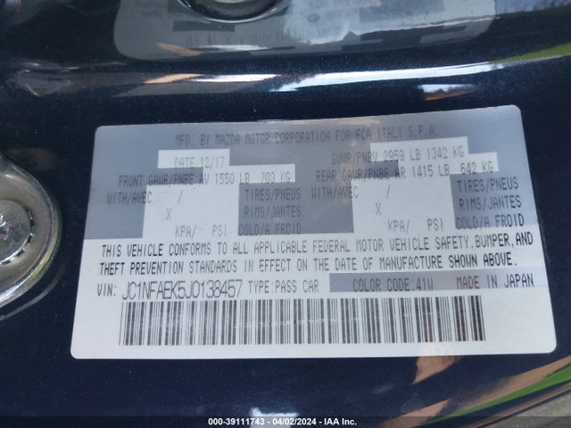 2018 FIAT 124 SPIDER JC1NFAEK5J0138457 Photo 8