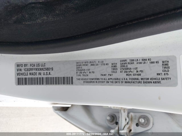 RAM 1500 Lone Star  4x4 5'7 Box 2022 1C6SRFFMXNN298019 Image 9