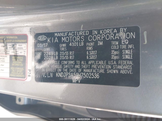 KIA SOUL + 2017 KNDJP3A59H7502536 Image 9