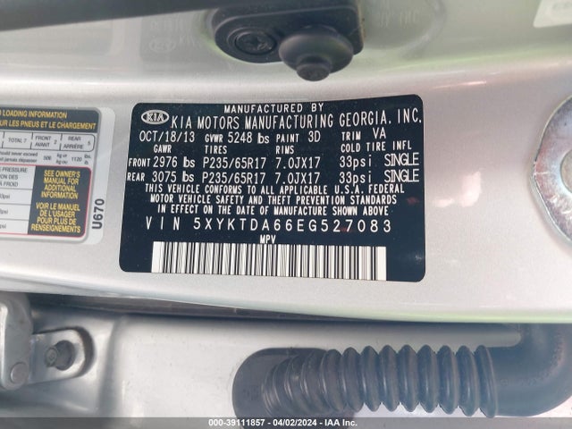KIA SORENTO LX 2014 5XYKTDA66EG527083 Image 9