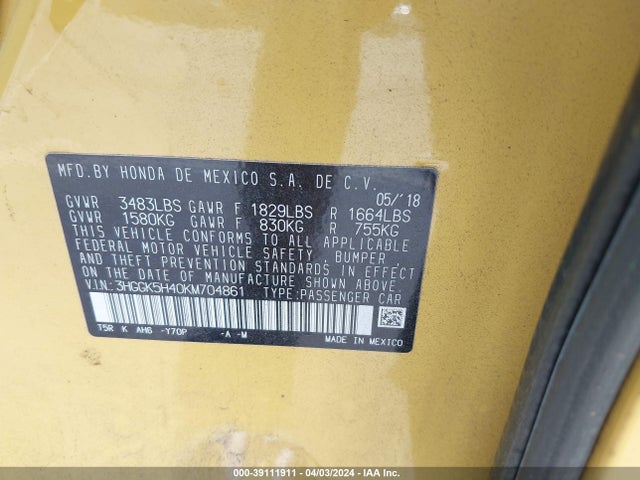 Honda FIT LX 2019 3HGGK5H40KM704861 Image 9