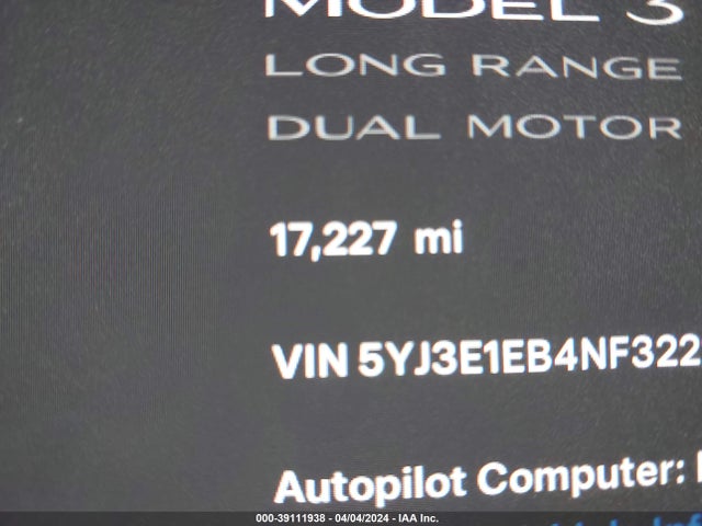 Tesla Model 3 Long Range Dual Motor All-wheel Drive 2022 5YJ3E1EB4NF322261 Image 14