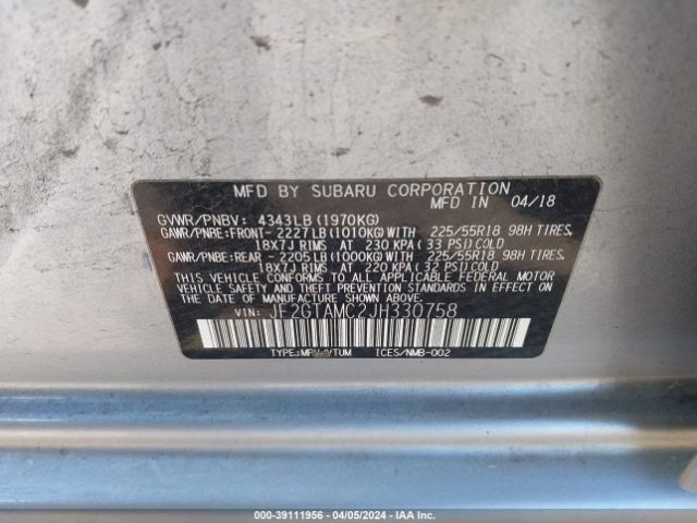 JF2GTAMC2JH330758 Subaru Crosstrek 2.0i Limited