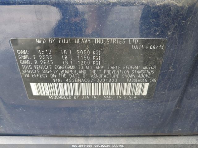 4S3BNAC62F3004803 Subaru Legacy 2.5i Premium