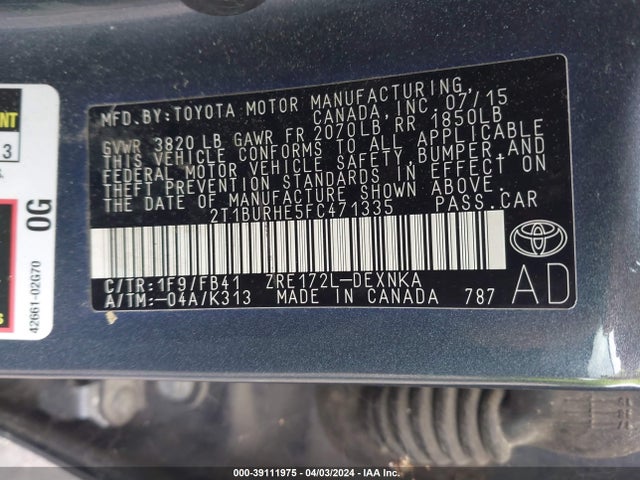 Toyota COROLLA LE 2015 2T1BURHE5FC471335 Image 9