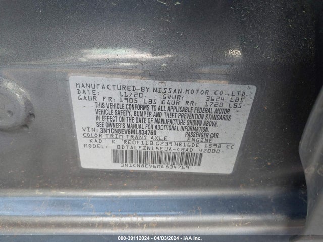 Nissan Versa Sv Xtronic Cvt 2021 3N1CN8EV6ML834769 Image 9