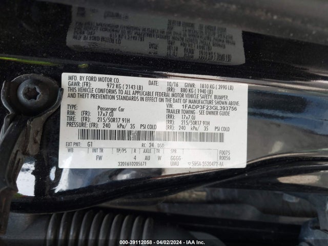 Ford FOCUS SE 2016 1FADP3F23GL393756 Image 9