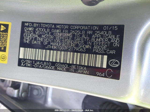 Lexus ES 350 2015 JTHBK1GG7F2179063 Image 9