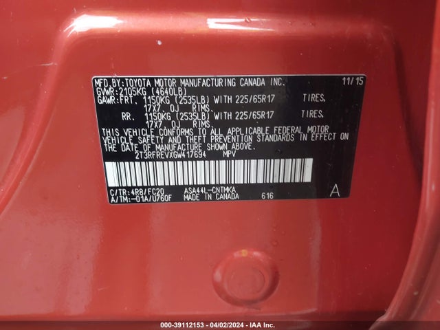 Toyota Rav4 Xle 2016 2T3RFREVXGW417694 Image 9