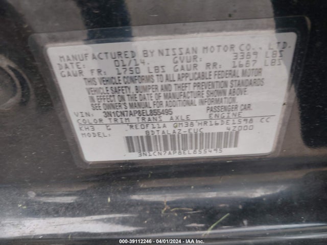 Nissan Versa 1.6 S+ 2014 3N1CN7AP8EL855495 Image 9