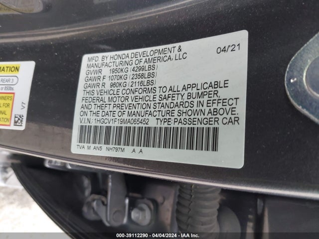 Honda ACCORD LX 2021 1HGCV1F19MA065452 Image 9