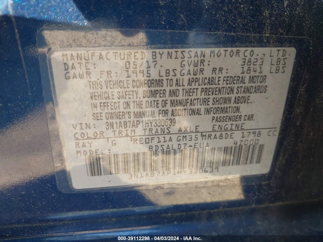 Nissan SENTRA SV 2017 3N1AB7AP1HY330639 Image 9
