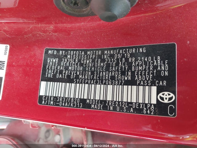 Toyota COROLLA LE 2020 5YFEPRAE3LP063877 Image 9