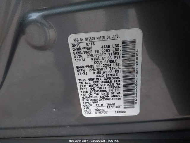 Nissan ROGUE S 2016 JN8AT2MT3GW013249 Image 9
