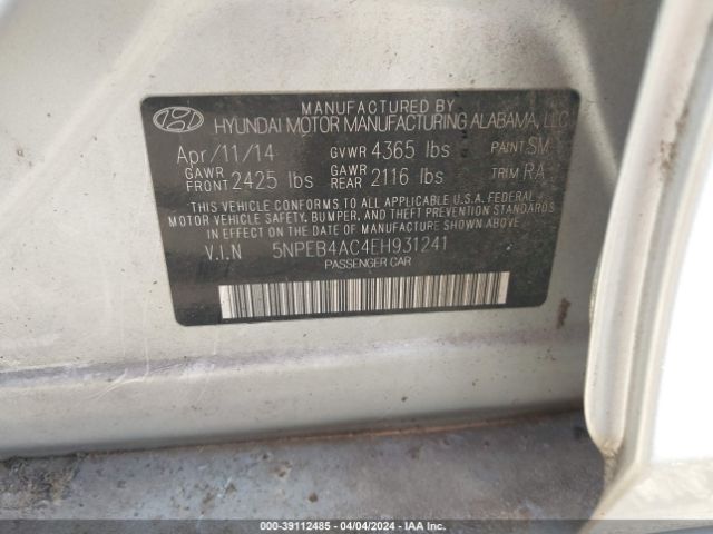 5NPEB4AC4EH931241 Hyundai SONATA GLS