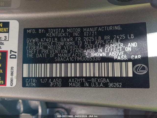 58ACA1C11MU005330 Lexus ES 300H