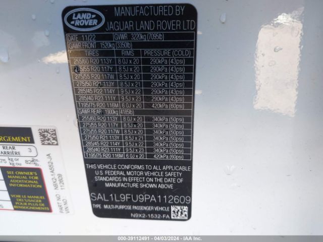 SAL1L9FU9PA112609 Land Rover Range Rover Sport Se Dynamic