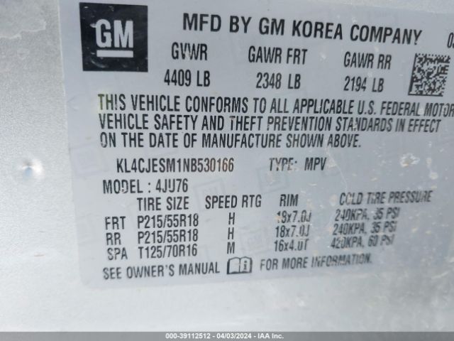 KL4CJESM1NB530166 Buick Encore Awd Preferred