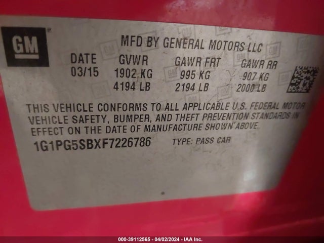 Chevrolet CRUZE LTZ 2015 1G1PG5SBXF7226786 Image 9