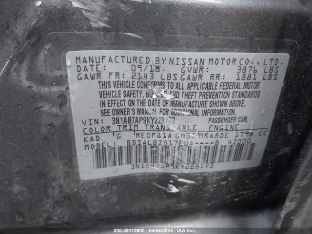 Nissan SENTRA S 2019 3N1AB7AP9KY228173 Image 9