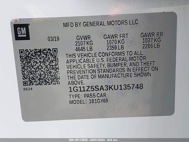 Chevrolet IMPALA LT 2019 1G11Z5SA3KU135748 Image 9