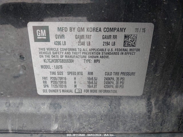 Chevrolet Trax 1ls 2016 KL7CJKSB7GB559304 Image 9