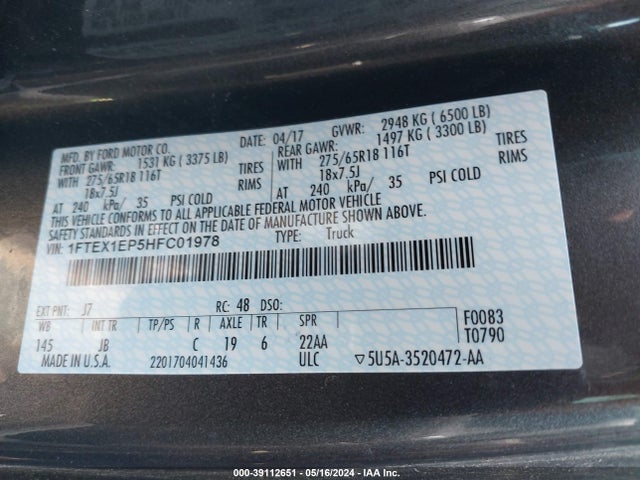 Ford F-150 Xlt 2017 1FTEX1EP5HFC01978 Image 9
