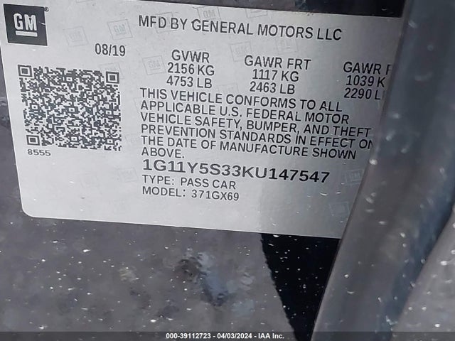 Chevrolet IMPALA LS 2019 1G11Y5S33KU147547 Image 9