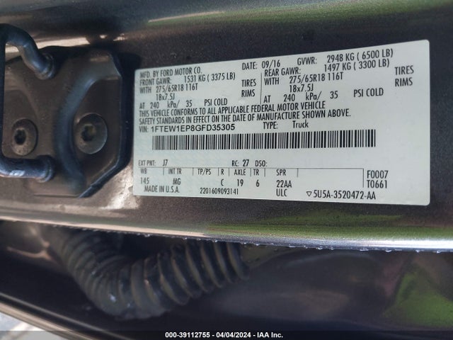 Ford F-150 Xlt 2016 1FTEW1EP8GFD35305 Image 9