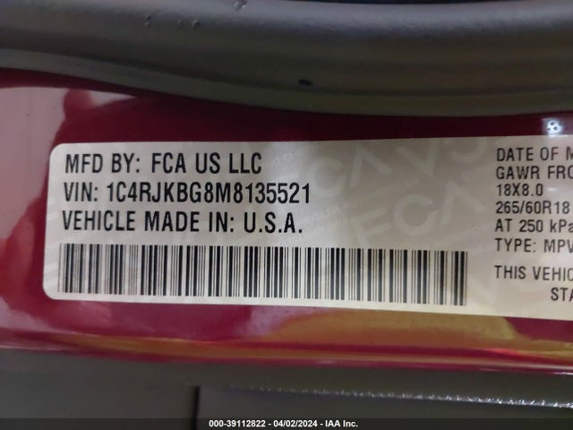 1C4RJKBG8M8135521 Jeep Grand Cherokee L Limited 4x4